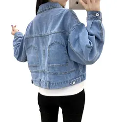 Женская джинсовая куртка с карманами 2019 осень зима длинный рукав отложной воротник короткие джинсовые куртки новый дизайн уличная куртка