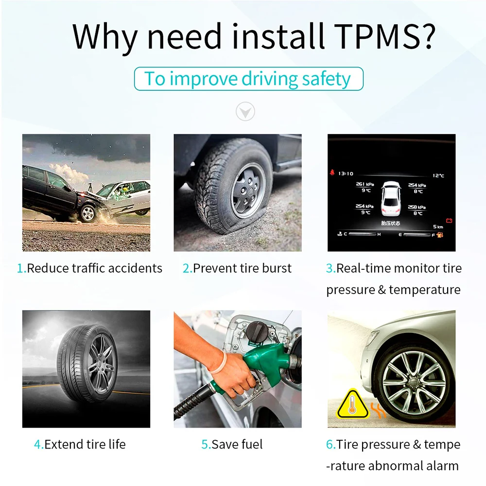 Система контроля давления в шинах TPMS Универсальная беспроводная с 4 внешними