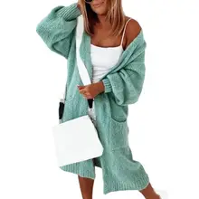 

Lantern Sleeve Female Women Long Loose Knitting Sweater Coat for Office