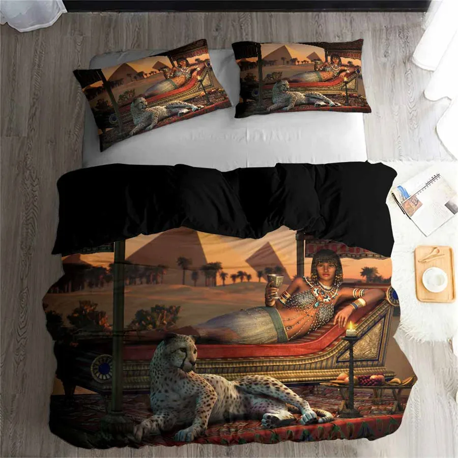 HELENGILI 3D Bedding Set Ancient Egypt Print Duvet Cover Set Bedcloth with Pillowcase Bed Set Home Textiles #AJ-09