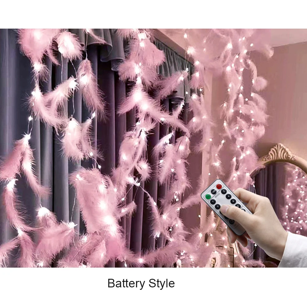 300 Leds Remote Control Background Home Decor Night USB Feather Curtain Battery Operated DIY Metal Light String 8 Mode Romantic - Испускаемый цвет: Белый