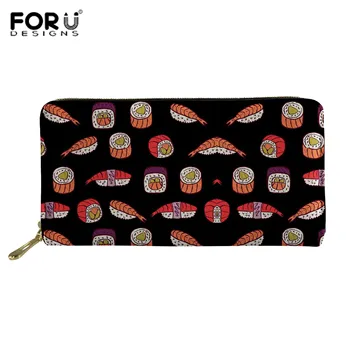 

FORUDESIGNS 2019 New Women Purses Pu Leather Sushi Printing Cool Card Holder Wallets Women Long Zipper Coin Fashion Dropship