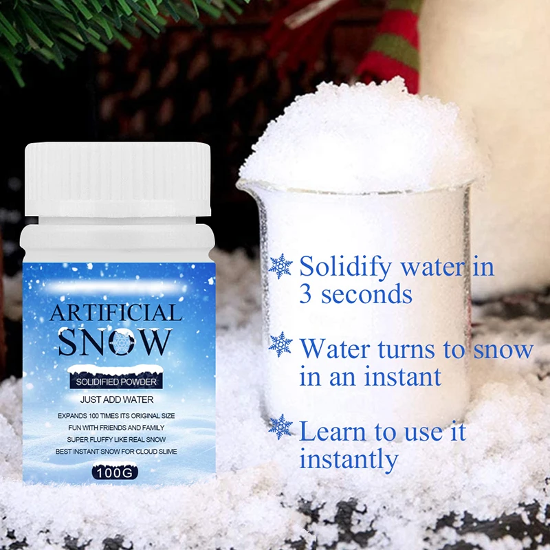 InstantFakeSnowPowderExpand100TimeArtificialSnowCoagulantAddWater50g100gFor