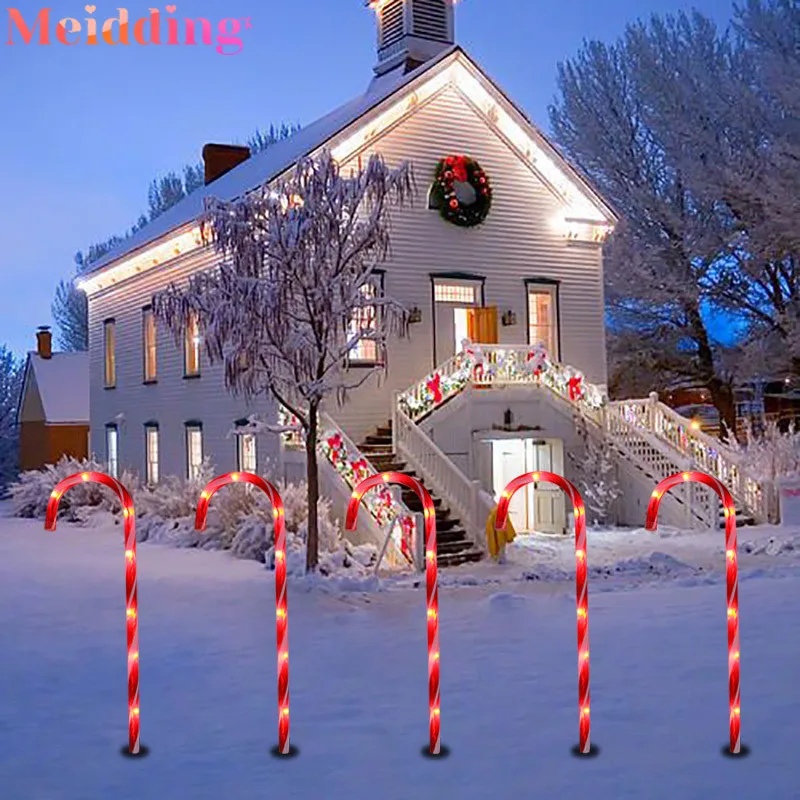 

Christmas Candy Cane Lights Christmas Pathway Markers Decorations Xmas Outdoor Light for Walkway Yard Home Holiday Party Decor