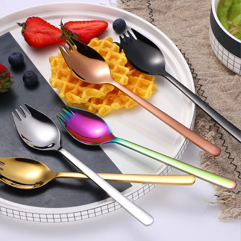 Cathylin Spork 304 нержавеющая сталь многоразовые походные столовые приборы красочные фруктовый салат десертная ложка Металл Титан OT19050