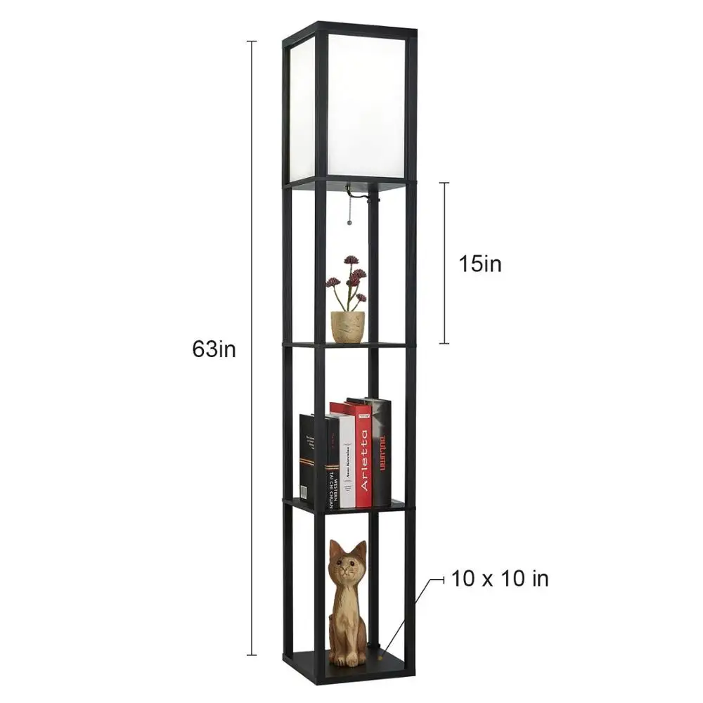 Современный светодиодный декоративный деревянный пол чердака лампа черный белый стоящая лампа с полкой для хранения стола для дома гостиной спальни - Цвет абажура: Black