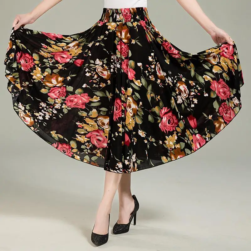 Юбка-макси Женская с цветочным принтом Повседневная Свободная длинная юбка
