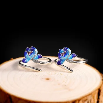 

Silver Product Cross-border Fashion Accessory Fine Ring S925 Pure Silver Ornaments Women's Zen Burning Blue Lotus Ring