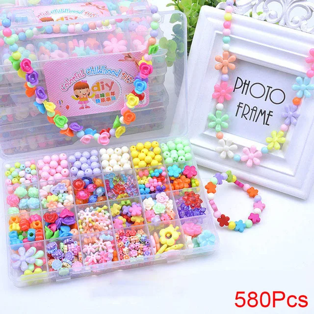 500 шт DIY бусины игрушки для детей ручной работы Обучающие с коробкой для хранения браслетов игрушки для изготовления ювелирных изделий креативные ювелирные изделия для девочек подарок - Цвет: E-580PCS