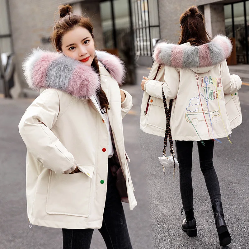 

2019 Winter New Style WOMEN'S Dress Korean-style Large Fur Collar Cotton-padded Clothes Women's Short Hooded Cotton Coat Student