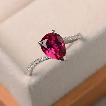 

Foreign Trade European and American Fashion Wedding Ring Ruby Pear-shaped Water Drop S925 Ring Sterling Silver Female Jewelry