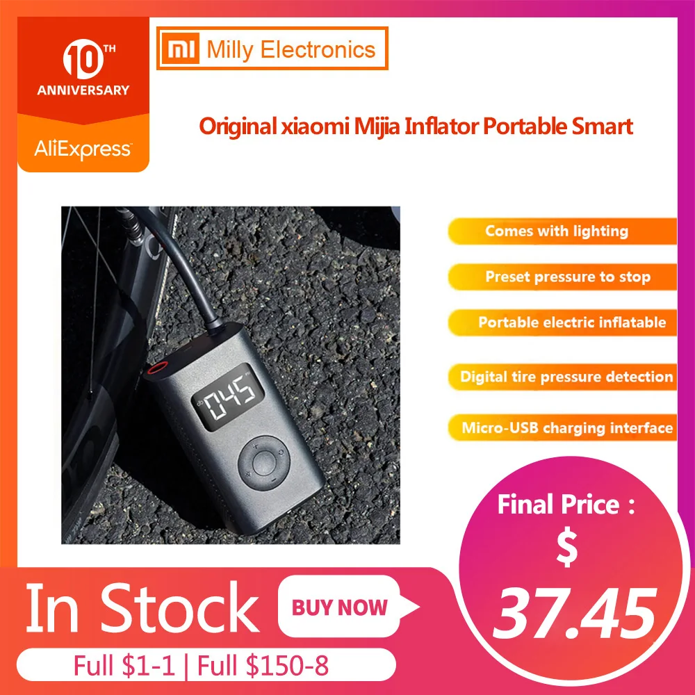 

Original xiaomi Mijia Inflator Portable Smart Digital Tire Pressure Sensor Electric Pump for Motorcycle Motorcycle Car Soccer