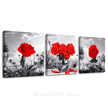 

5d 3 pcs decoration diamond painting black white red rose scenery drill square round diamond embroidery diamond mosaic FF1095