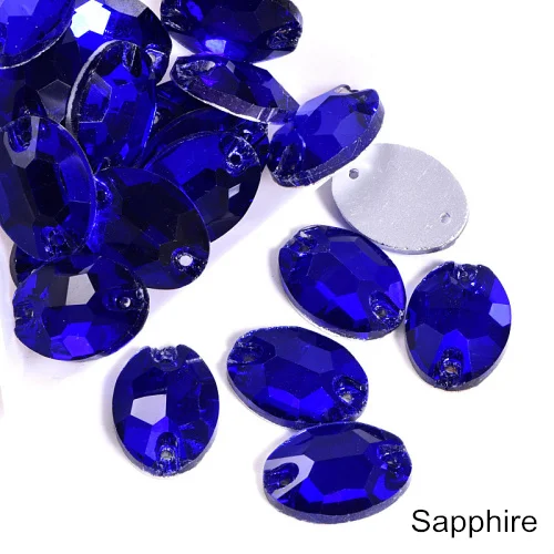 Sapphire Красочные хрустальные AB овальные стеклышки стразы с отверстиями плоские овальные стразы для шитья свадебное платье F0173 - Цвет: Sapphire