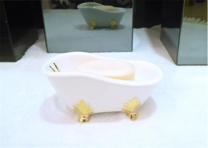 Мыльница для ванной керамический с позолотой чехол для душа держатель Контейнер Коробка для хранения аксессуары для ванной комнаты Форма Ванная
