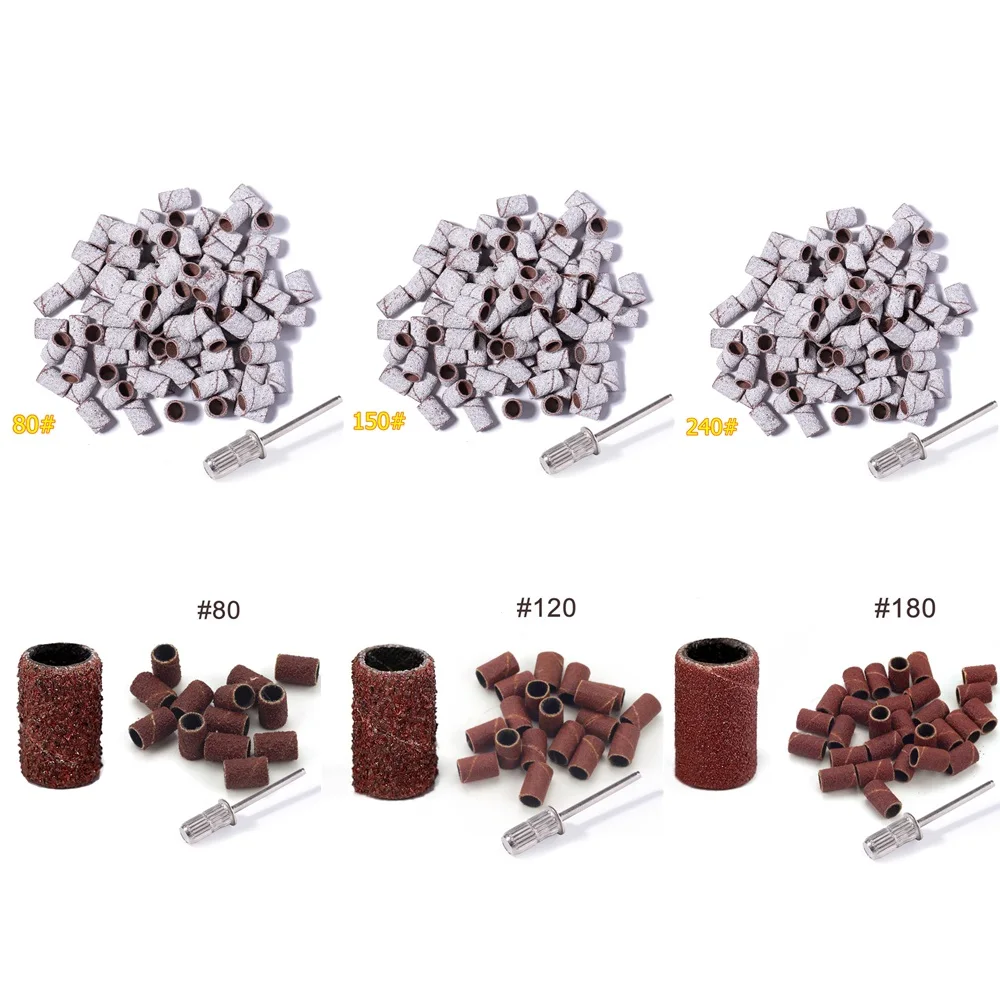 

100Pcs/Pack #80 #150 #180 #240 Sanding Bands Zebra Sand Ring Bit Manicure Pedicure Nail Electric Drill Machine Grinding Remover