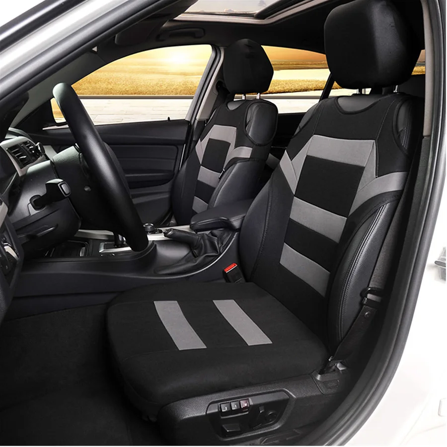 

2PCS Front Breathable Car Seat Cover T-Shirt Striped Design Universal Coves Seat Protector Polyester Fabric