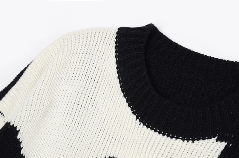 [EAM] Black Pattern Big Size Knitting Sweater