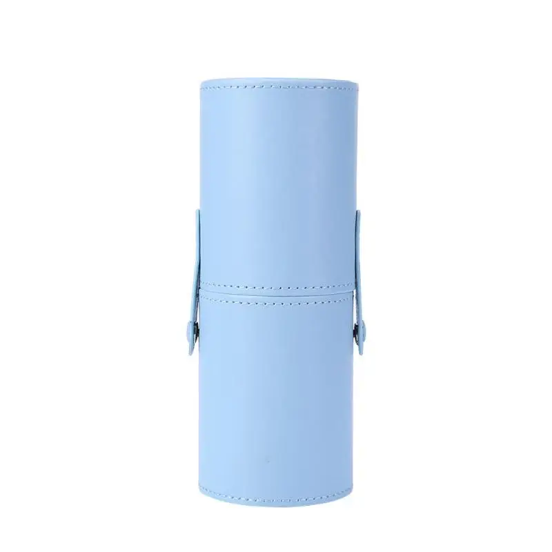 Портативный кожаный держатель для кистей для макияжа, дорожный косметический чехол для хранения ручек - Цвет: Синий