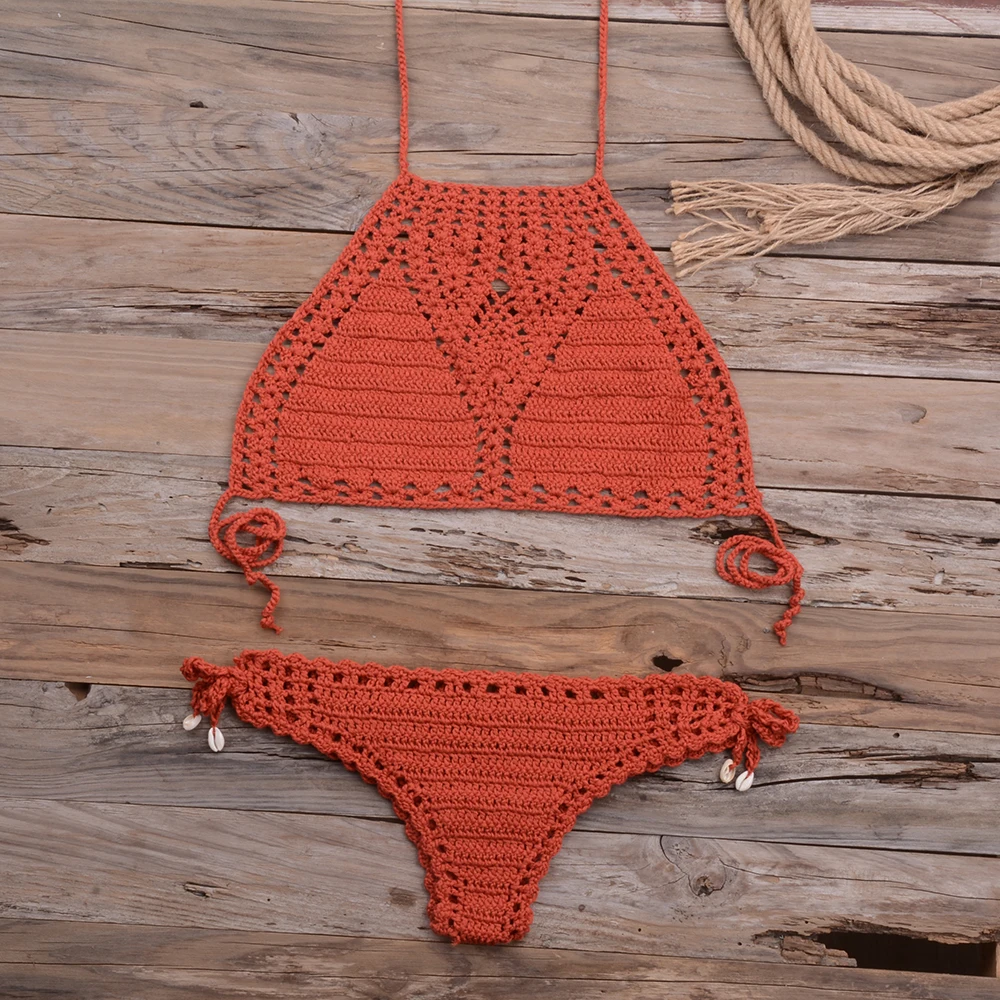 Women Sexy Micro Bikini Set G Thong String Lattice Hollow Bikinis Top Crochet Beach Swimwear Bathing Beachwear Set