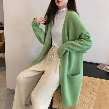 

2020 ladies new loose lazy mid-length knitted cardigan 914