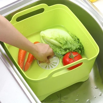 

Washing Basket Drainage Basket Kitchen Movable Sink Household Multi-Functional Circular Dishwasher Fruit Basket Double Plastic