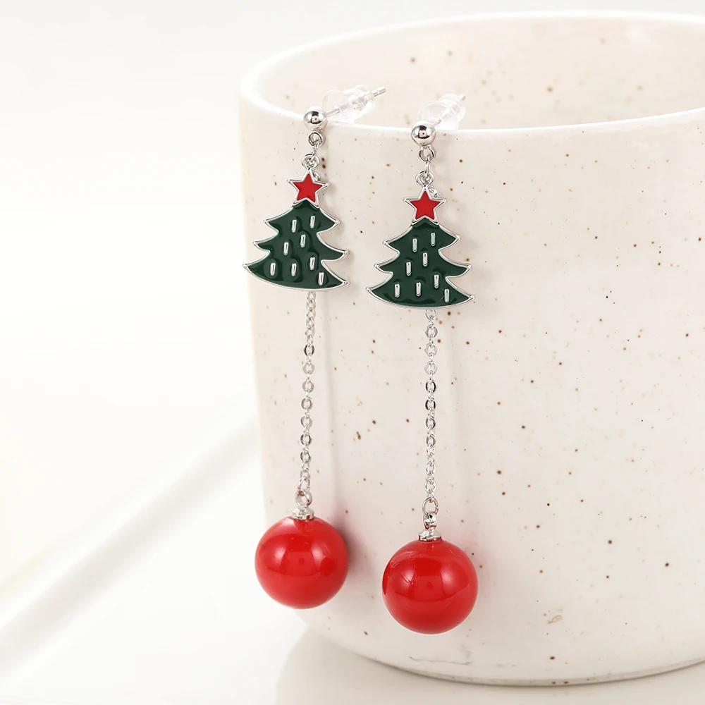 

WYBU 925 Sterling Silver Christmas Tree Drop Earring For Women Red Cherry Round Ball Color Pendant Drop Earring Best Gift