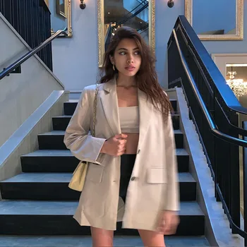 

2019 Autumn Ins Long Sleeve Slim Slimming Classic Casual Wild Small Suit Jacket Woman Clothes Chaqueta Mujer White Blazer
