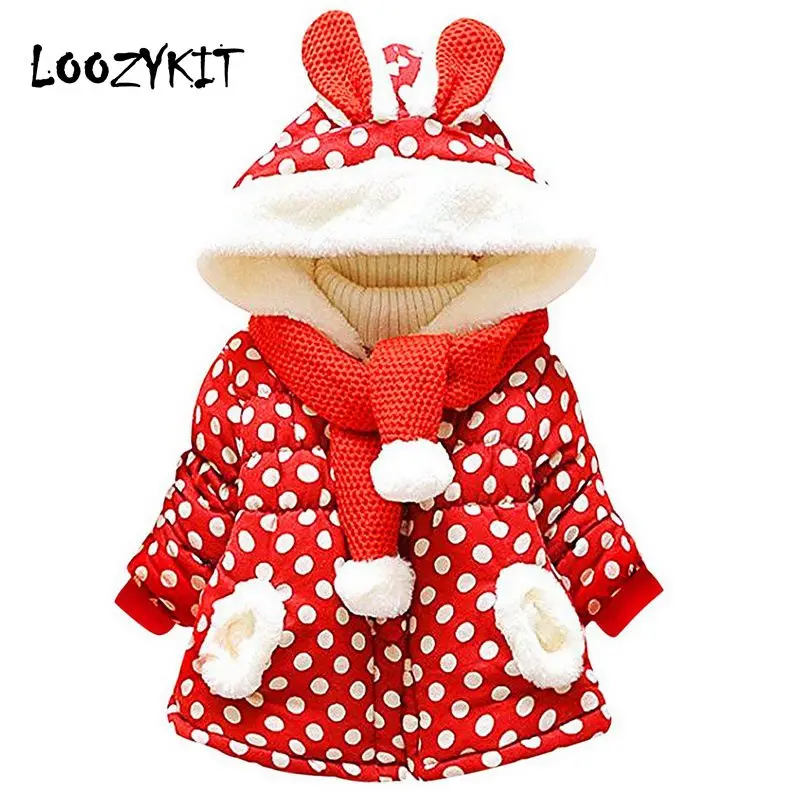  CYSINCOS Baby Girls Coat Cloth Cute Rabbit Ears Hooded Polka Dot Print Winter Warm Coats Jackets Ou