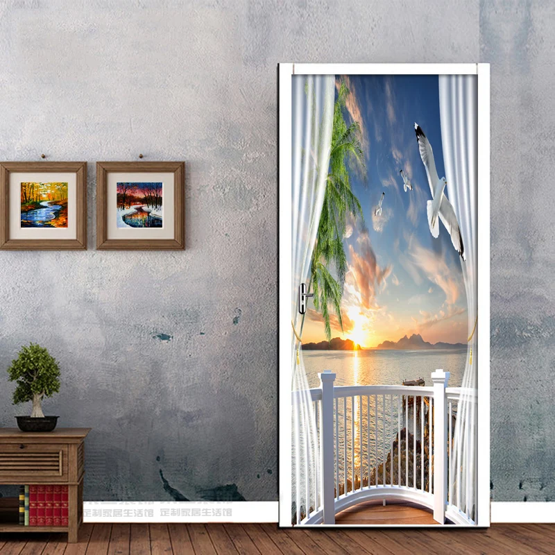 3D самоклеющиеся стены Искусство декоративная аппликация на дверь новая наклейка для украшения дома двери ремонт обои Печать холст картина