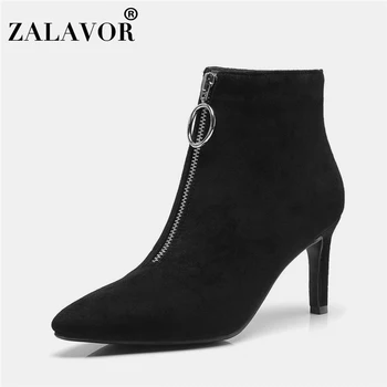 

ZALAVOR Woman Spring Winter Office Lady Ankle Boots Thin Heels Zipper Pointed Toe Short Boots Daily Work Shoes Woman Size 32-43