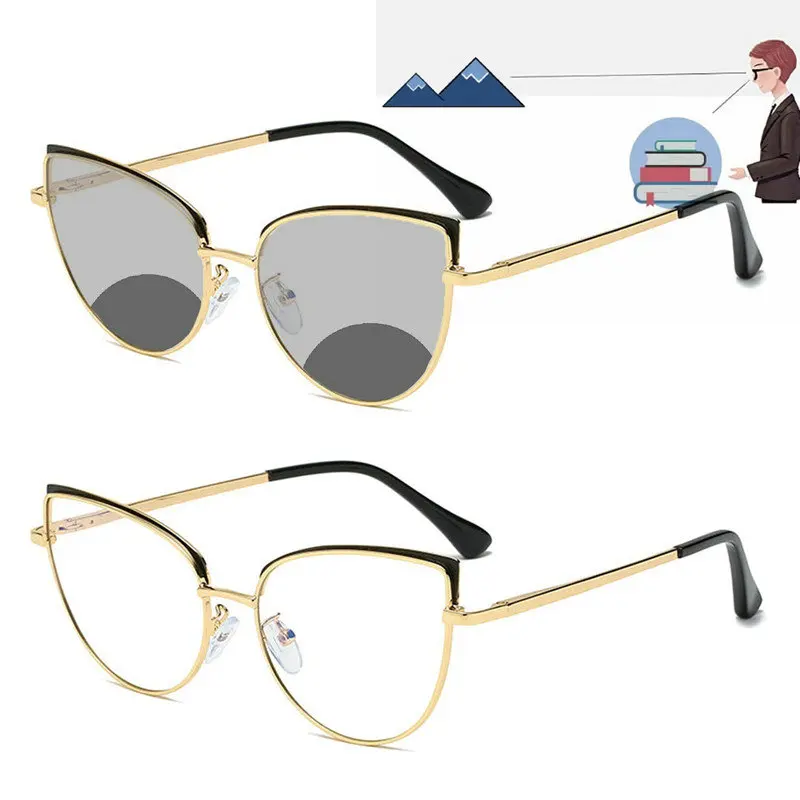 Cat Eye Outdoor Transition Photochromic Bifocal Reading Glasses For