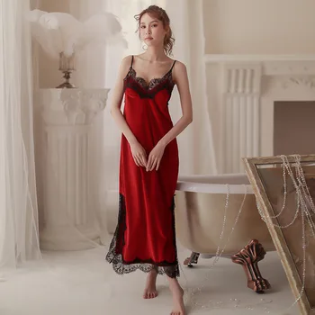 

New Nightie for Women Sexy Lingerie High-end Velour Warm Long Pijama Lace Sling Skirt Nightdress Home Robe Mujer Invierno