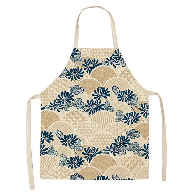 Sea Mark Pattern Kitchen Aprons for Women Cotton Linen Bibs Household Cleaning Pinafore Home Cooking Apron