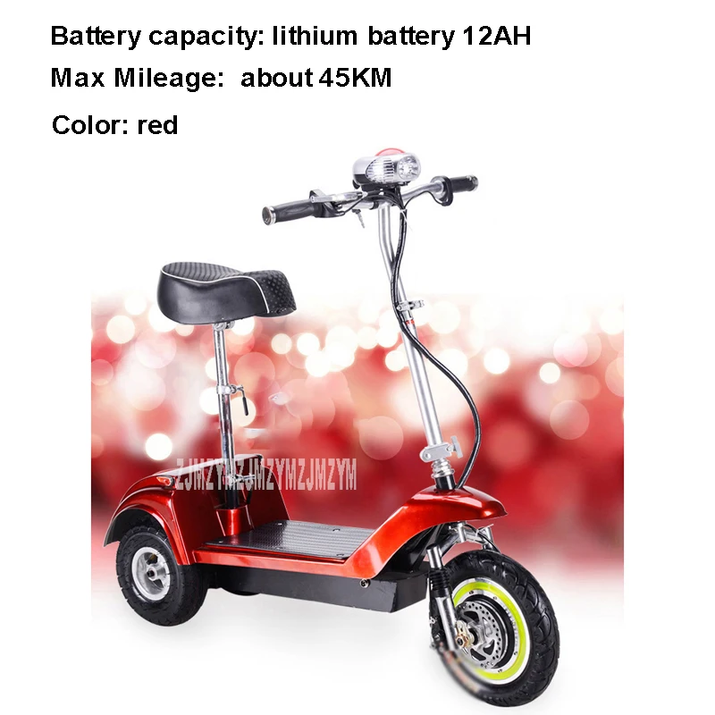 Lithium 12AH Red Взрослый мини складной электрический самокат с 3 колесами, Женский мини электрический велосипед, 36 в 300 Вт бесщеточный мотор - Цвет: Lithium 12AH Red