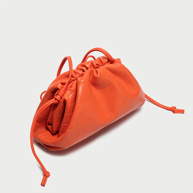 Orange Подгонянная сумка, женская сумка-Кроссбоди из натуральной кожи, модный клатч, вечерняя, вечерняя, с узором «крокодиловая кожа», с рюшами, облачная сумка - Цвет: Orange