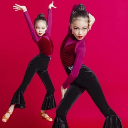 Kids New Latin Dance Clothes Winter Fashion 2Pcs Dancing Outfit Long Sleeve Costumes for Girls Stage Performance for Sale