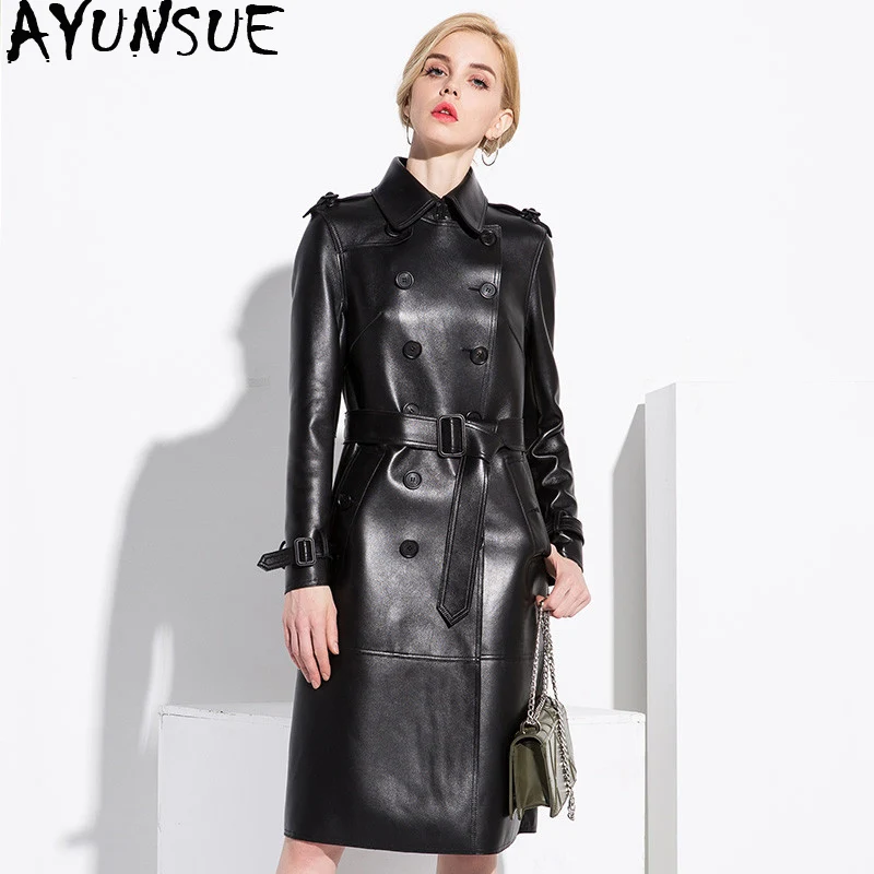 AYUNSUE Натуральная овечья кожа, пальто для женщин, уличная одежда, длинные пуховики, осенне-зимняя куртка, женские Куртки из натуральной кожи MY3731