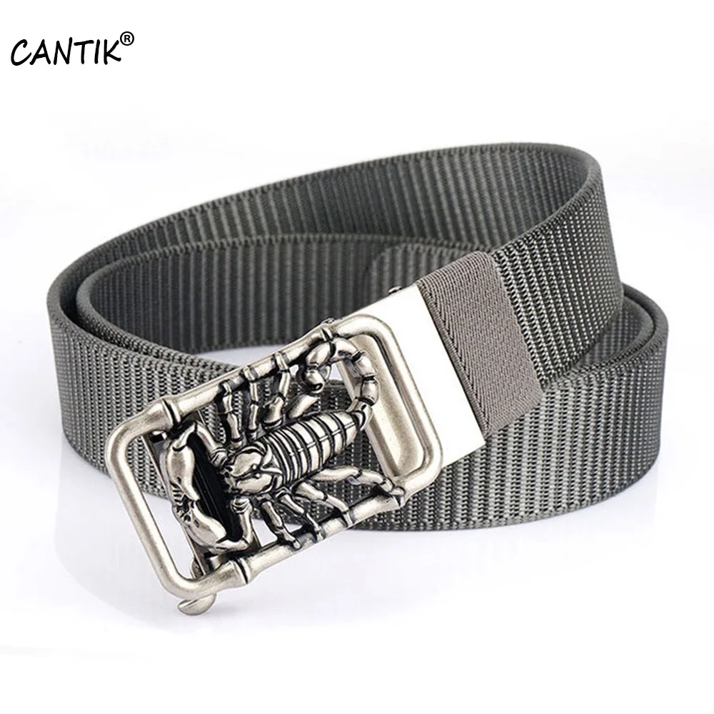 CANTIK Unique Design Scorpion Pattern Automatic Buckle Metal Quality Nylon & Canvas Belts for Men Clothing Accessories CBCA268