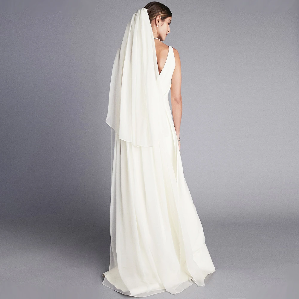 Women Ivory Wedding Bridal Chiffon 