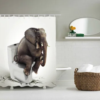 

Squatting toilet elephant bathroom shower curtain digital printing free punching waterproof and mildew factory direct sales
