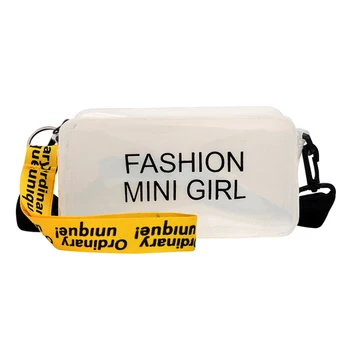 

Jelly Transparent Messenger Small Bag Kids Cross-Body Pack Handle Letter Prints Square Bucket-Shape Decorative Girl’s Beach Bag