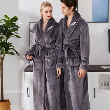 Высококачественный простой мужской женский зимний теплый халат, домашняя одежда для мужчин и женщин, мягкий фланелевый банный халат с вышивкой в виде листьев