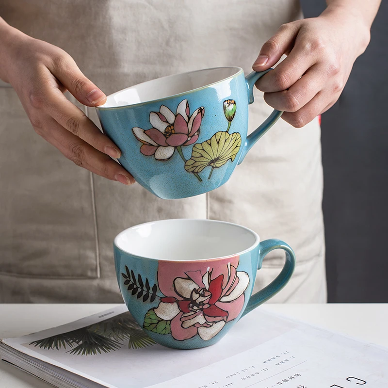

Breakfast cup creative hand-painted ceramic cup mug large capacity cereal milk coffee cup household water cup