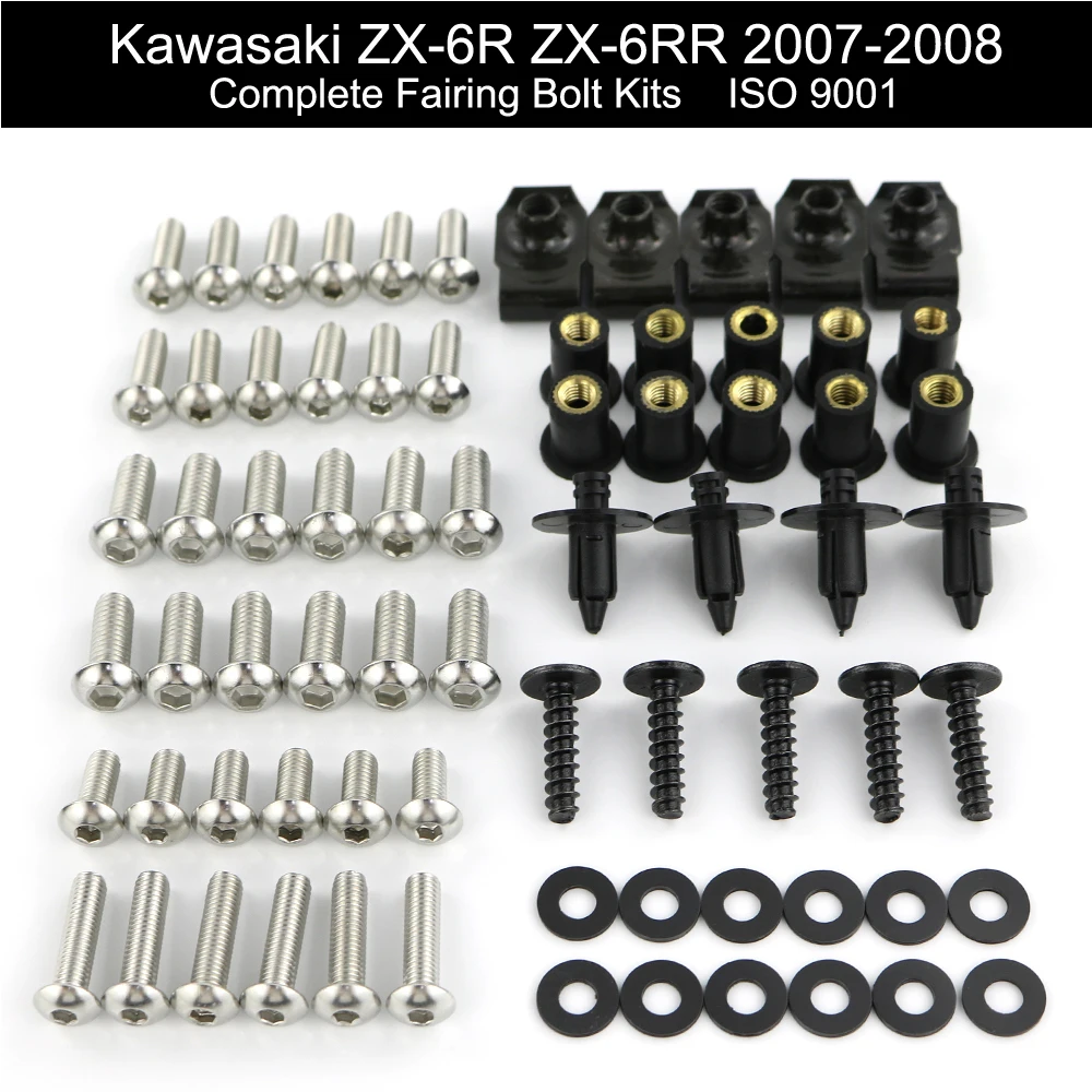 

For Kawasaki ZX6R ZX-6R ZX-6RR ZX6RR 2007 2008 Complete Cowling Full Fairing Bolts Kit Fairing Clips Nuts Screw Stainless Steel