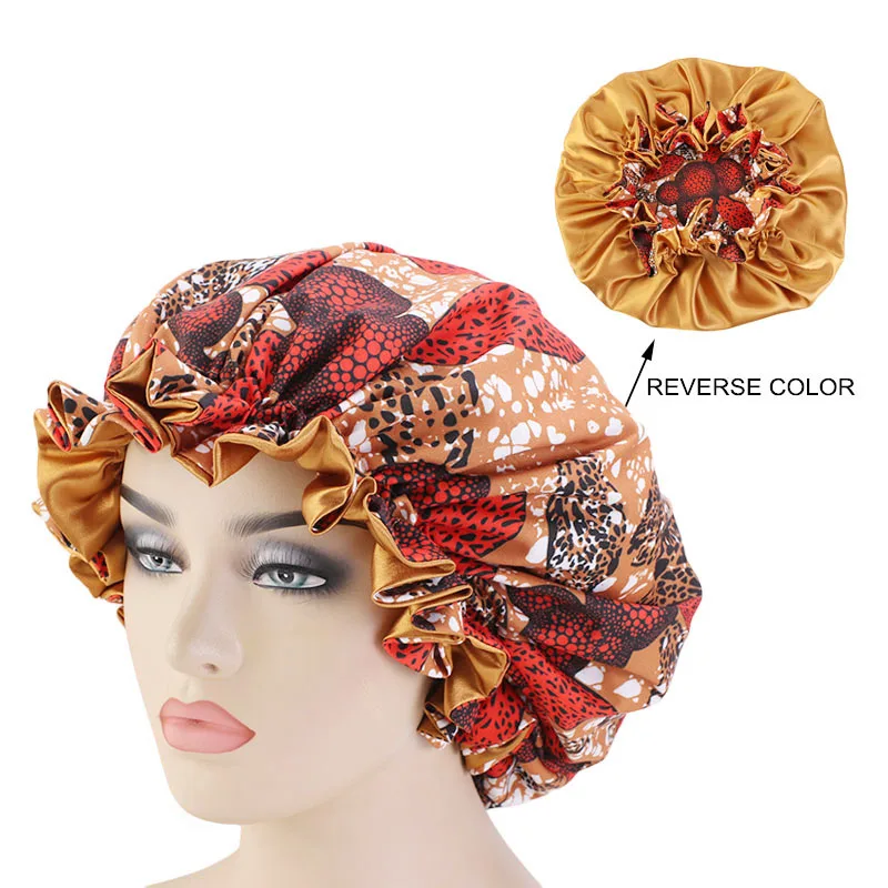 Новые женские очень большие атласные выложенные Bonnets Африканский узор печать ткань выпадения волос кепки Анкара капот ночной сон шляпа женский тюрбан
