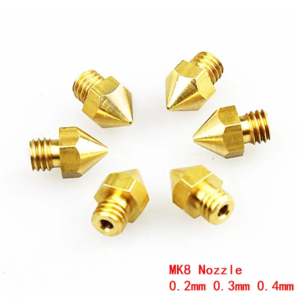 

5Pcs MK8 3D Printer Nozzle 0.2mm 0.3mm 0.4mm Extruder Threaded M6 Filament 1.75mm 3D Printers Parts Brass Nozzle Mini Print Head