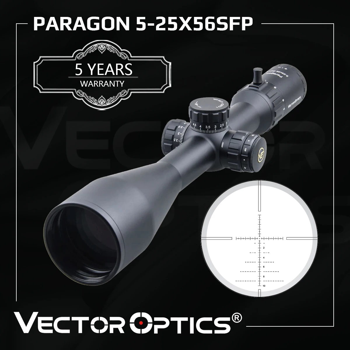 

Vector Optics Gen2 Paragon 5-25x56 Tactical Riflescope Hunting Rifle Scope 1/10 MIL LeREE Lens 90% Light 2KM Long Range .338