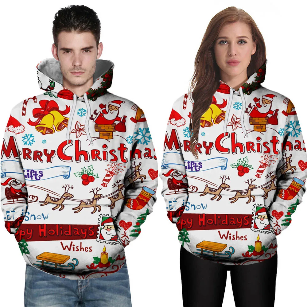 

2019 Christmas 3D Printed Couple Hoodies Women Men Sweatshirt Lovers Couples Hoodies Casual Pullovers Gift plus size