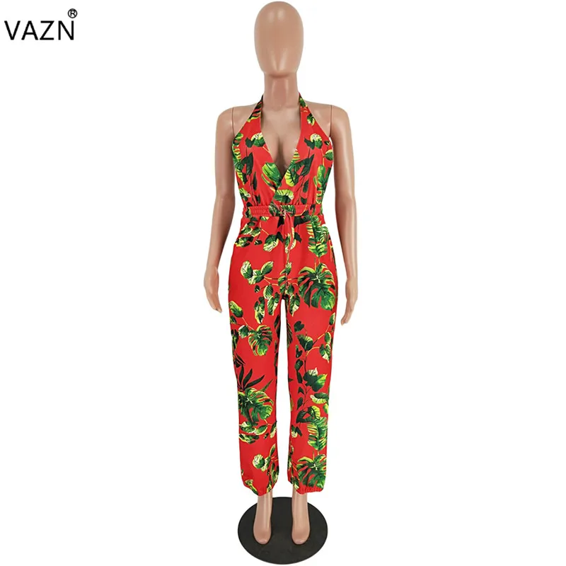 VAZN NM8025 Новая Сексуальная Пляжная мода для молодых девушек, свежий цветочный принт на бретелях, бандажный, без спинки, шифоновый комбинезон без рукавов